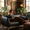Двухместный диван Diplomat, Black Leather — в интерьере