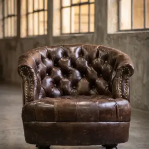 Кресло Comfort, Dark Leather and Wood в стиле лофт — купить в OLD LOFT