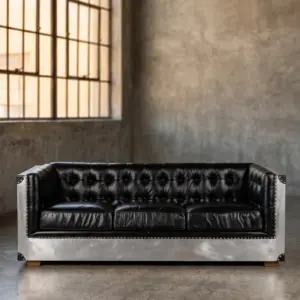 Трехместный диван Pilot Black, Aluminum в стиле лофт — купить в OLD LOFT