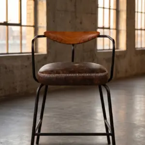 Барный стул Strong Leather and Wood в стиле лофт — купить в OLD LOFT