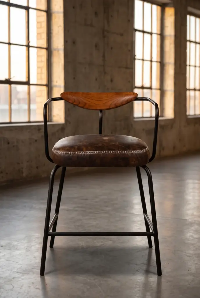 Барный стул Strong Leather and Wood в стиле лофт — купить в OLD LOFT