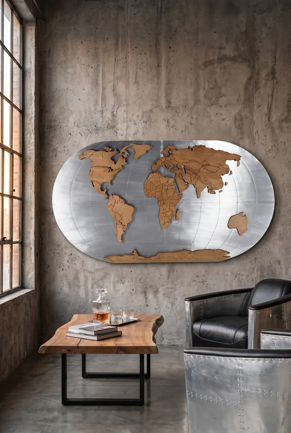 Карта World Map Aluminum and Wood — профиль