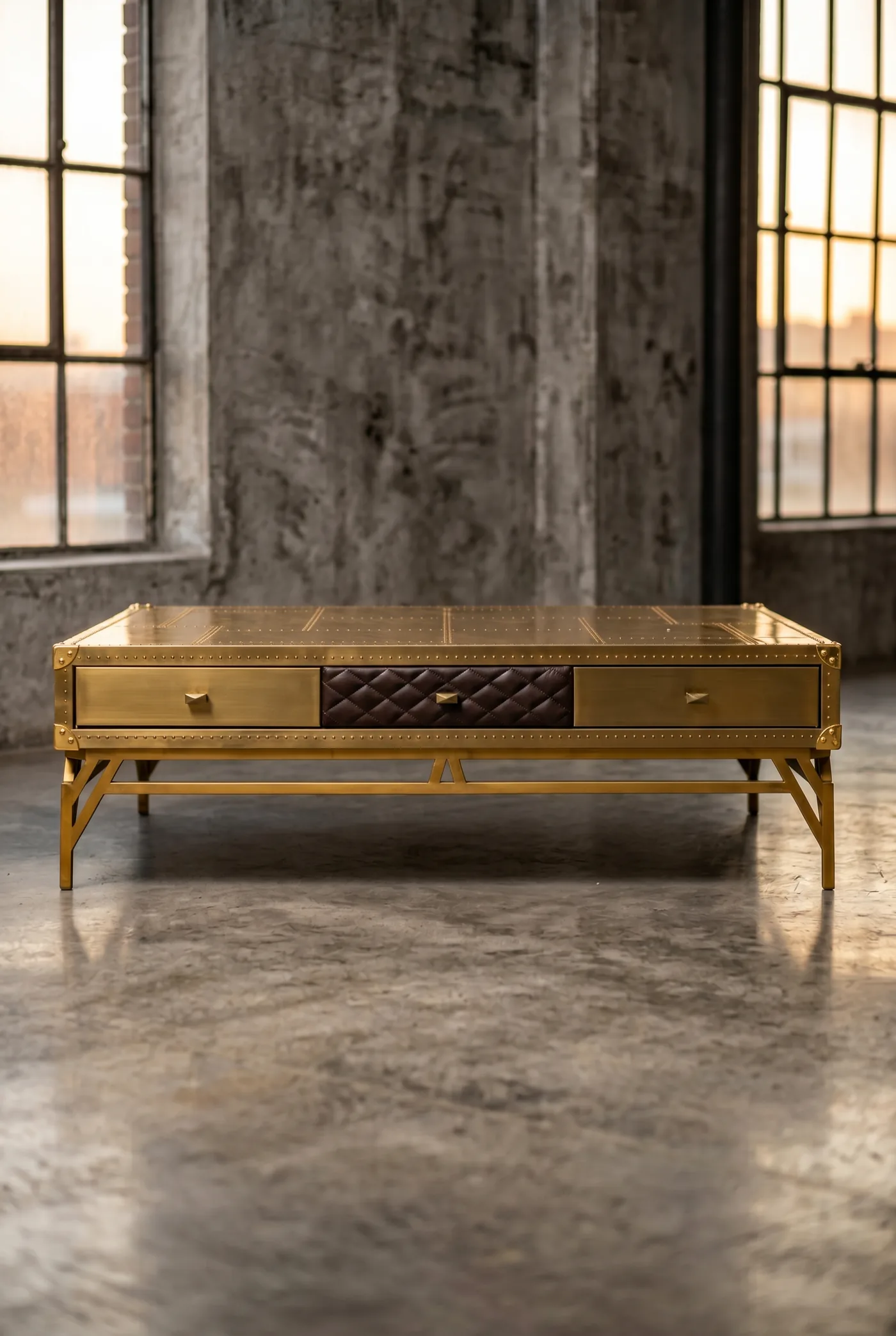 Кофейный столик Gothic, Brass and Leather в стиле лофт — купить в OLD LOFT