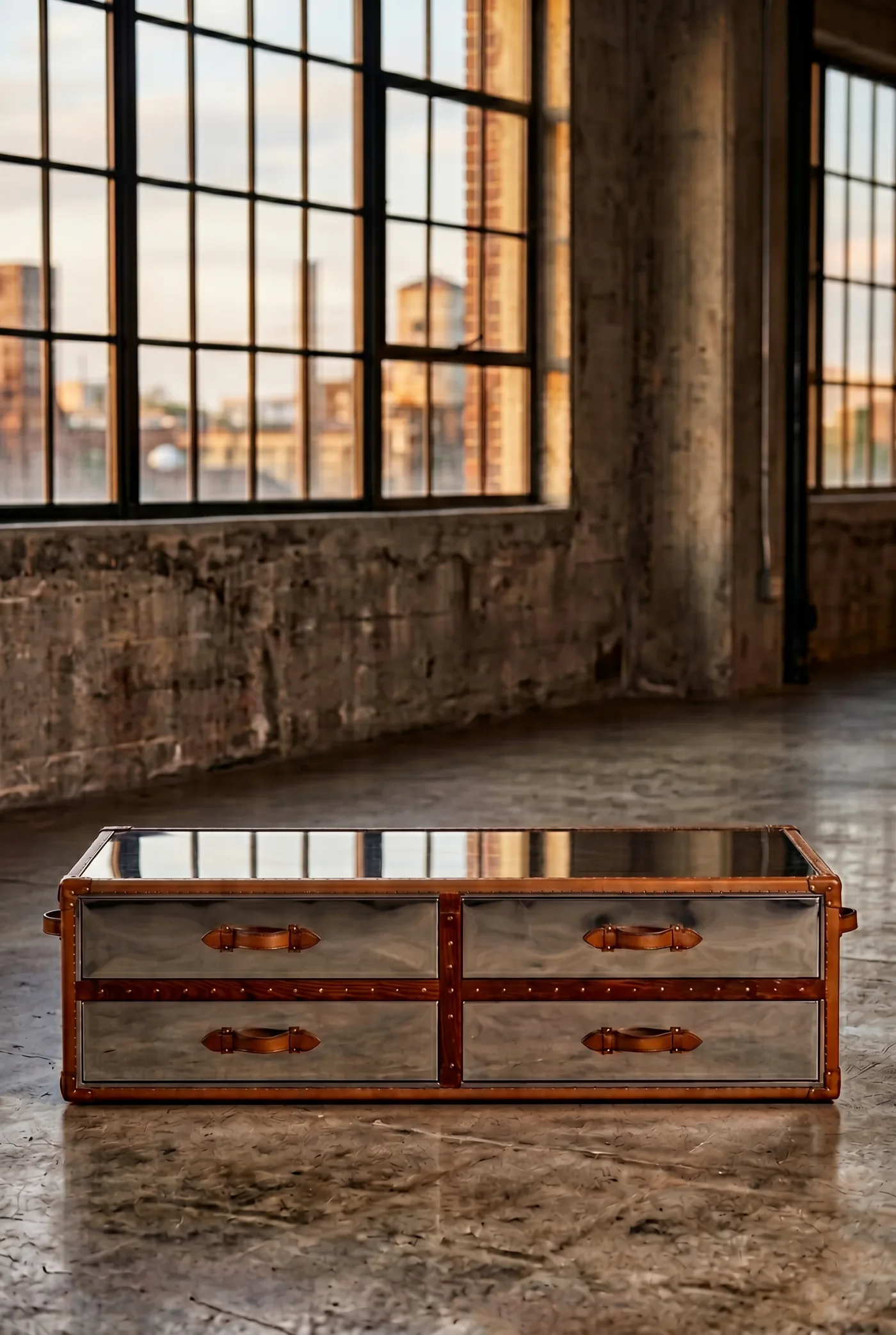 Кофейный стол Silver 4 Drawers в стиле лофт — купить в OLD LOFT