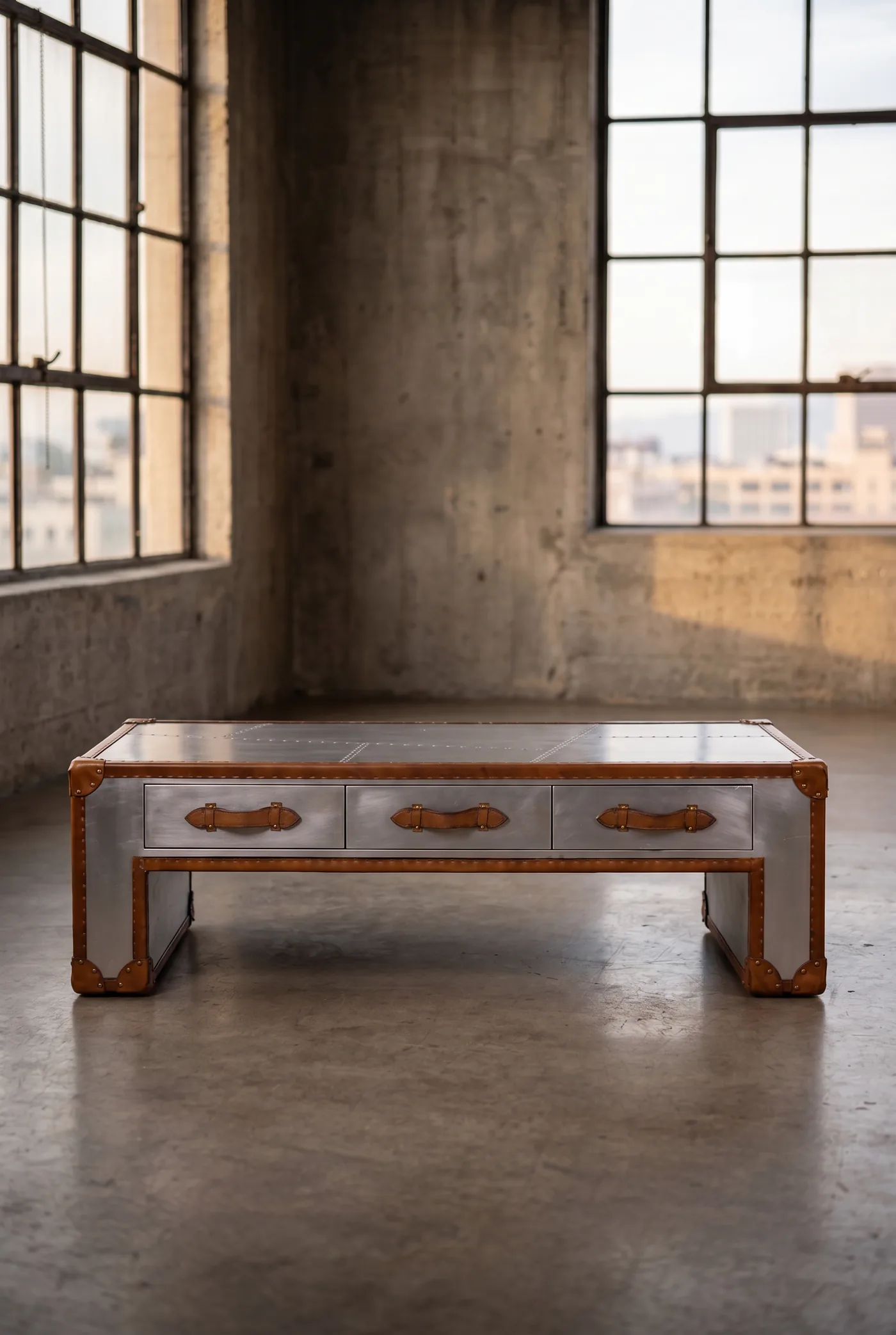 Кофейный столик Stonyhurst Aluminum 3 Drawer в стиле лофт — купить в OLD LOFT