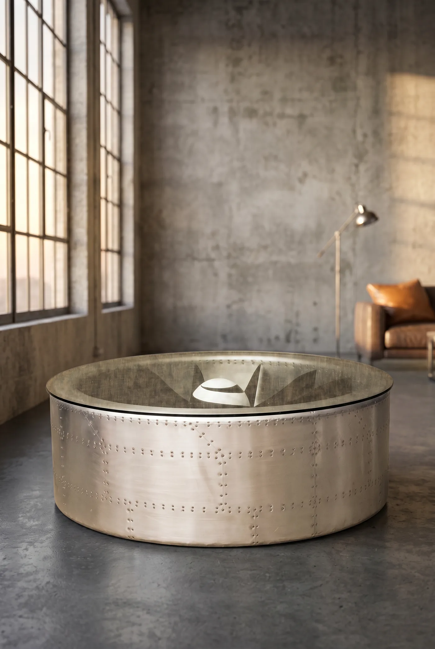 Кофейный столик Turbine, Aluminum Base в стиле лофт — купить в OLD LOFT