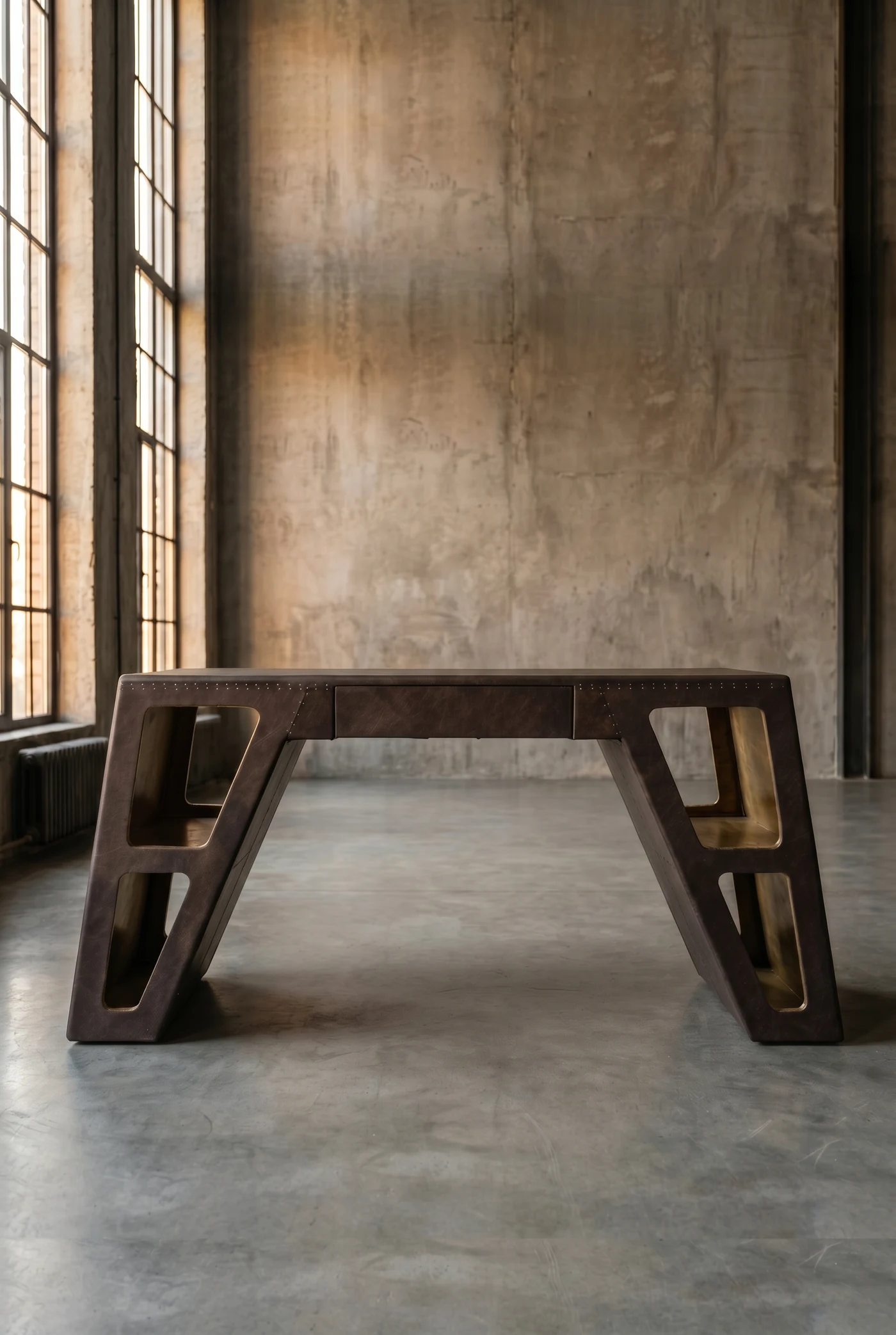 Письменный стол Stargate Brass and Pu-leather в стиле лофт — купить в OLD LOFT