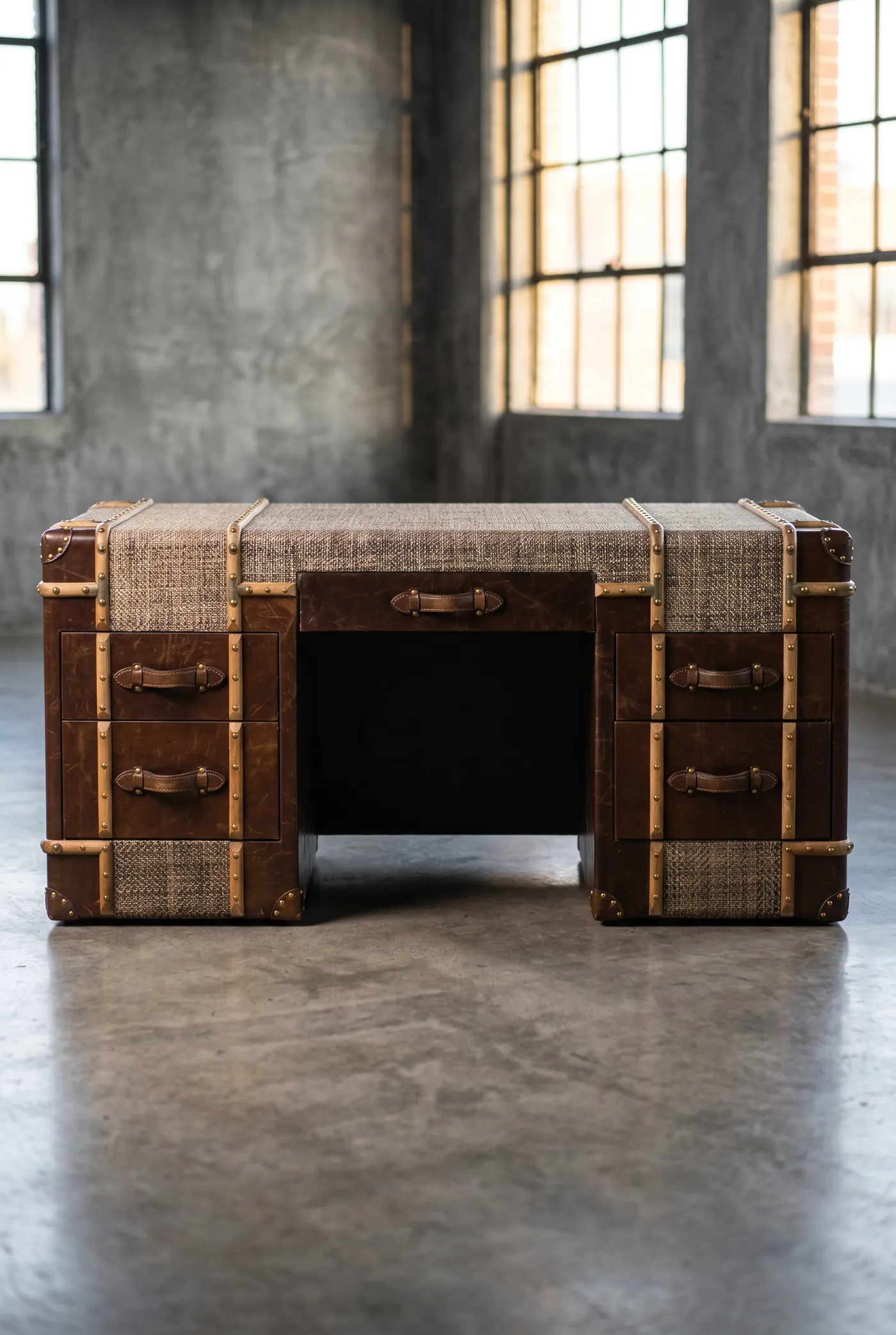 Офисный стол Traveler, Leather and Rattan в стиле лофт — купить в OLD LOFT