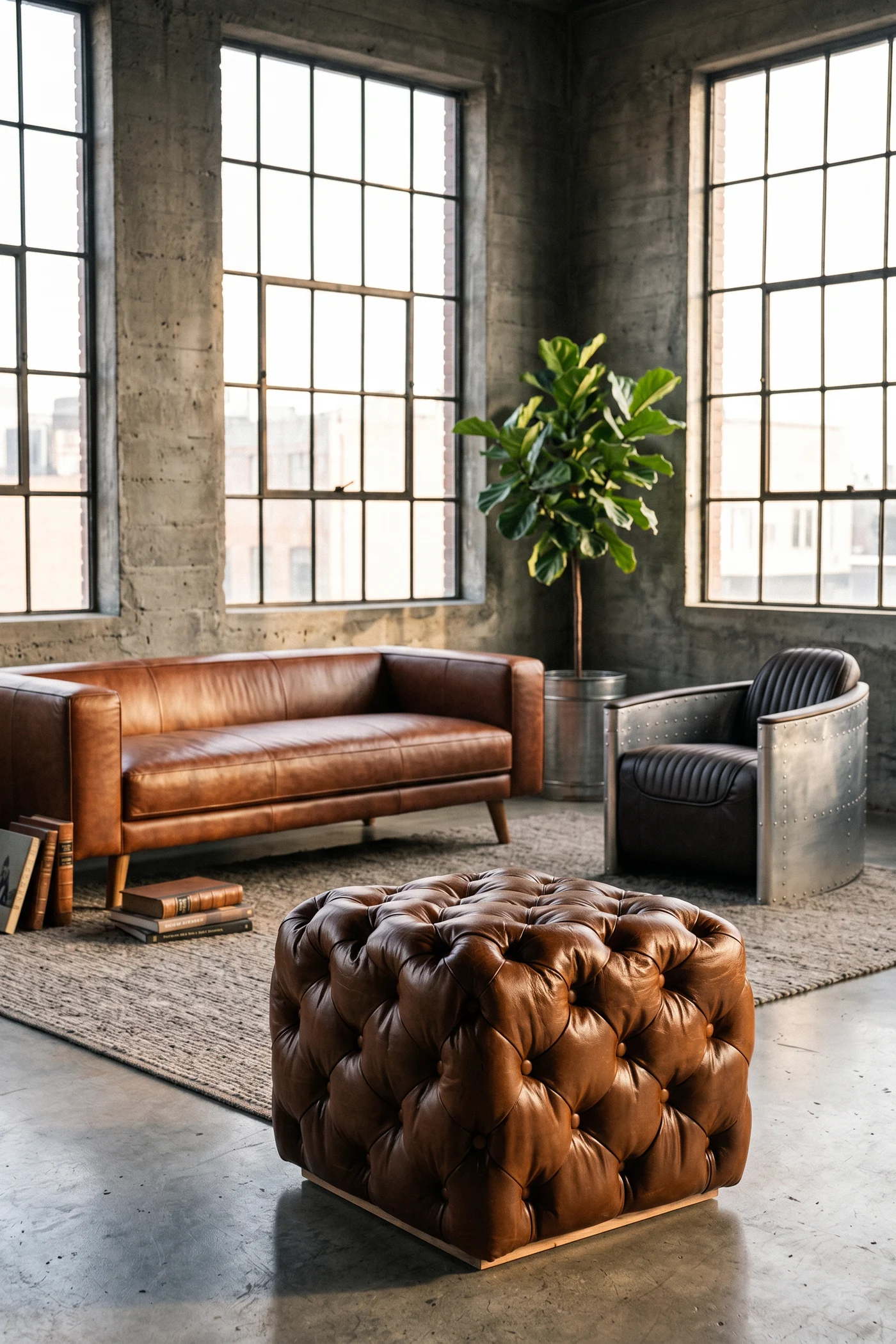 Пуф Chesterfield, Buttoned Leather — материал вблизи