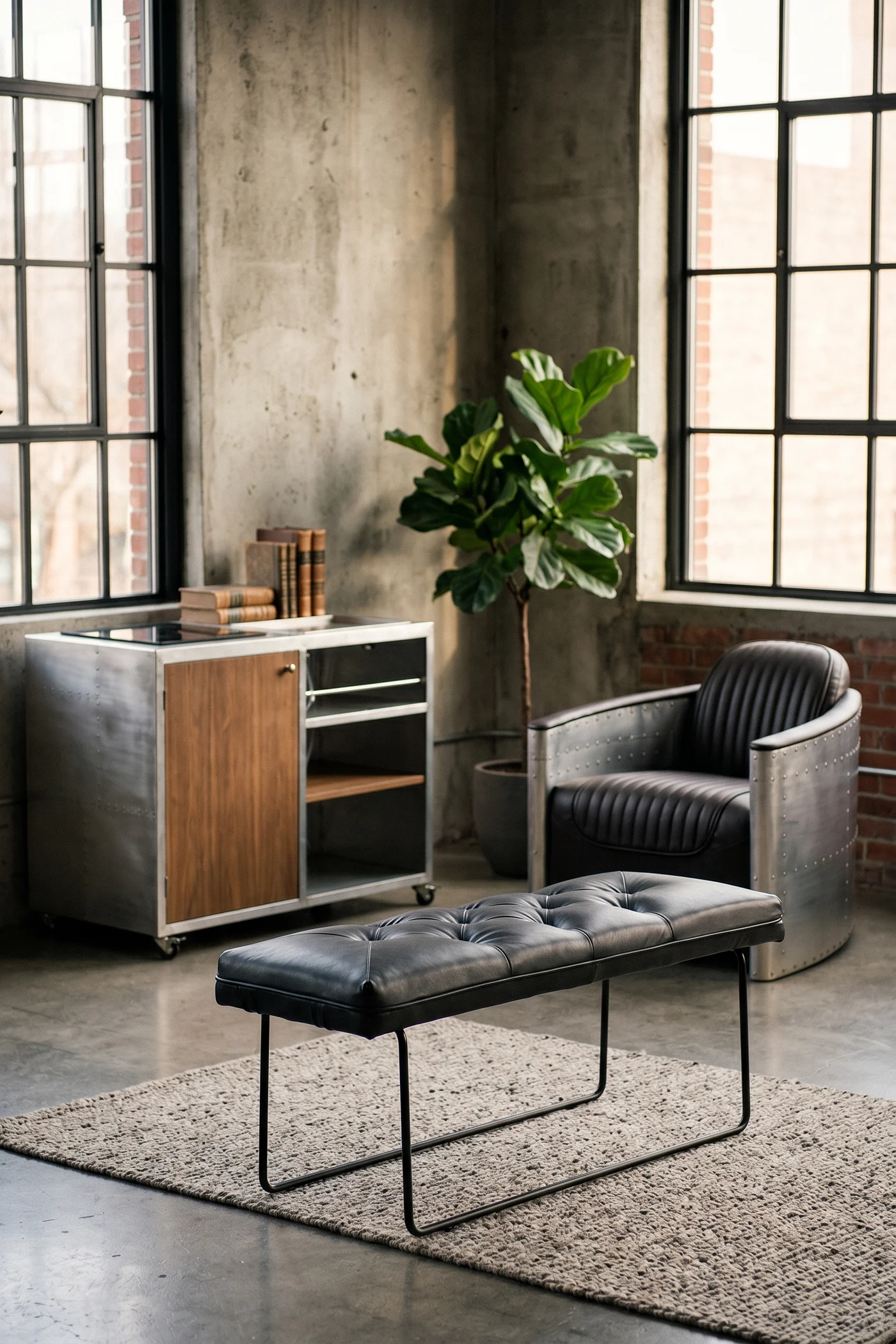 Оттоманка Relief Black Quilted Leather — материал вблизи