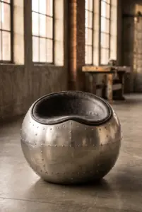 Пуф Seddle Round, Aluminum Finish — фронт