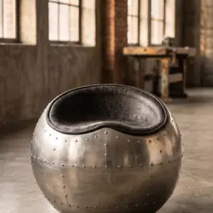 Пуф Seddle Round, Aluminum Finish в стиле лофт — купить в OLD LOFT
