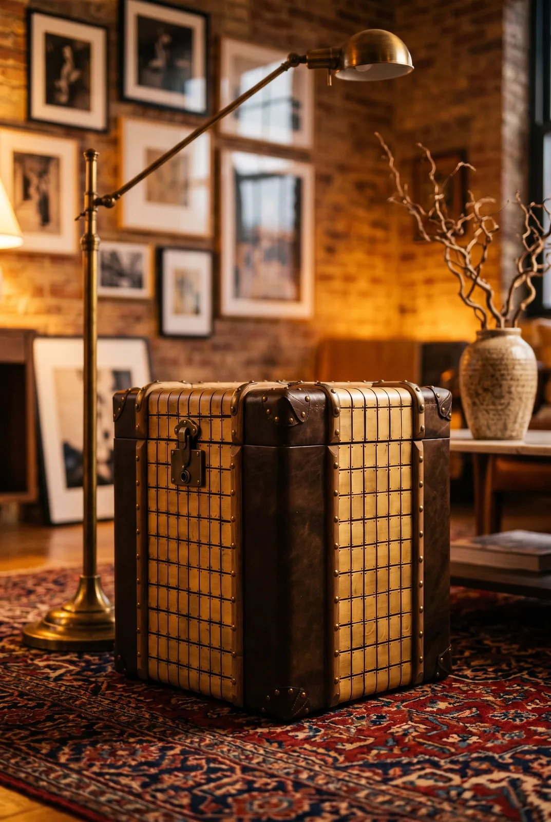 Сундук Mosaic Medium, Leather and Brass — в интерьере