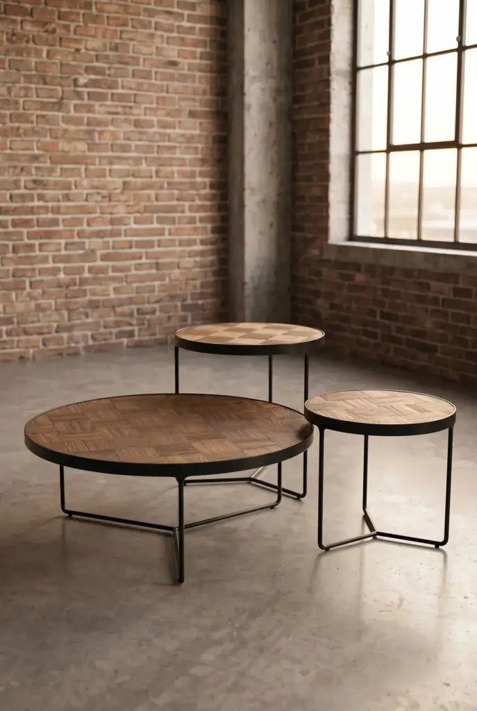 Wood Circle — комплект из 3 столиков (нестинг-трио) — коллекция Современный лофт